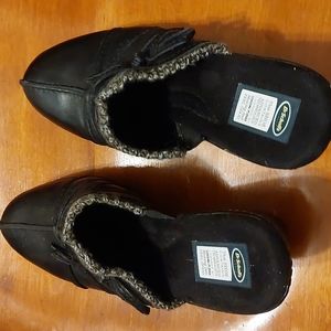 Dr. Scholl's Black Mules with Gray Trim
